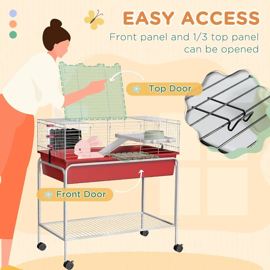 Two Story Animal Cage With Removable Design Featuring Shelf And Wheels For Hedgehogs Chinchillas Ferrets Indoor Pet