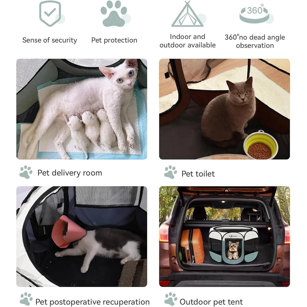 Portable Dog Cat Playpen Indoor Outdoor Puppy Tent Crate Play Yard Waterproof Foldable Pet Kennel Easy Setup 360 Degree View