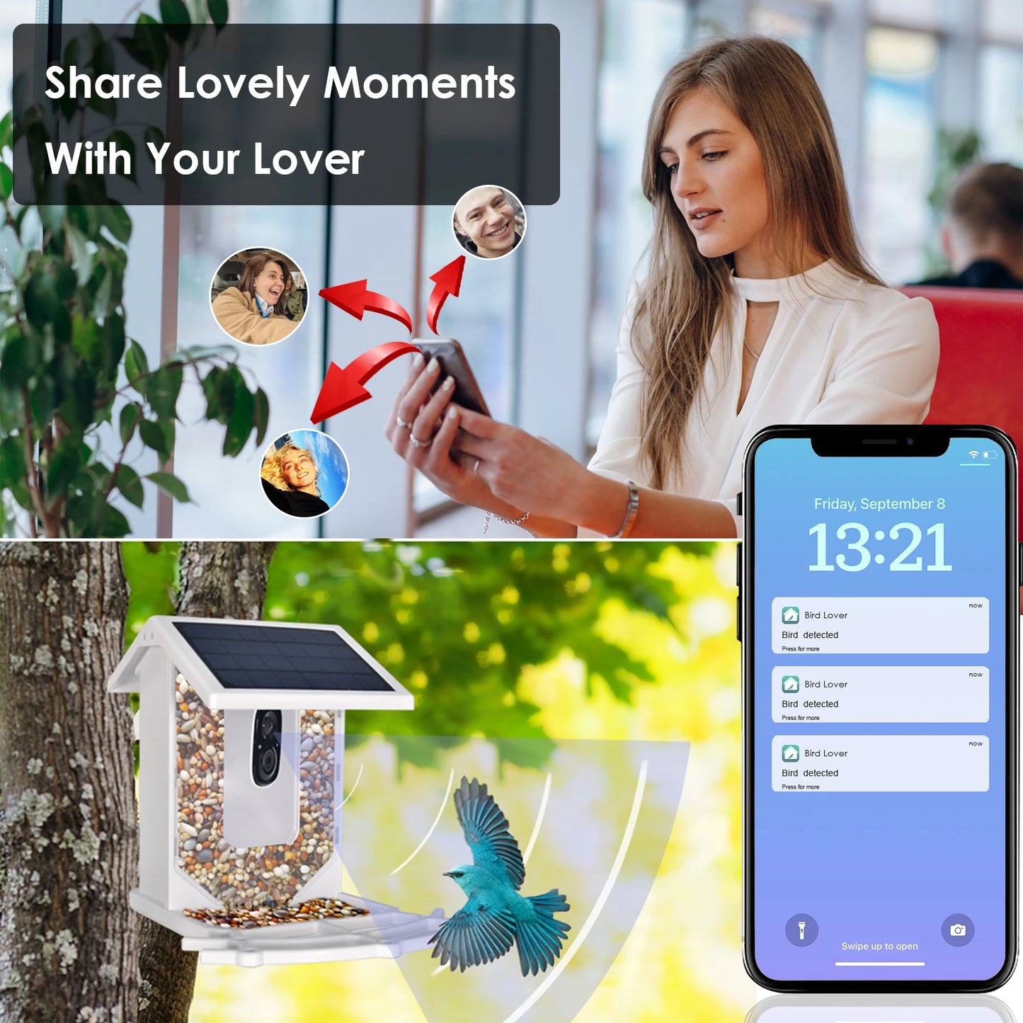 Blue Smart Bird Feeder With Camera Outdoor Waterproof HD