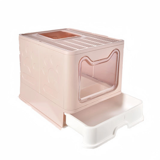 Convenient Foldable Litter Box Drawer Design with Scooper for Easy Cat Waste Management
