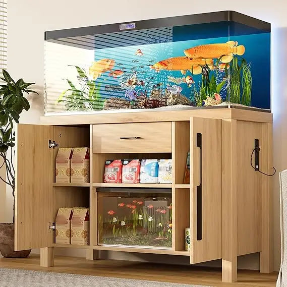 55 To 75 Gallon Fish Tank Stand With Power Outlets And Heavy Duty Storage Drawer