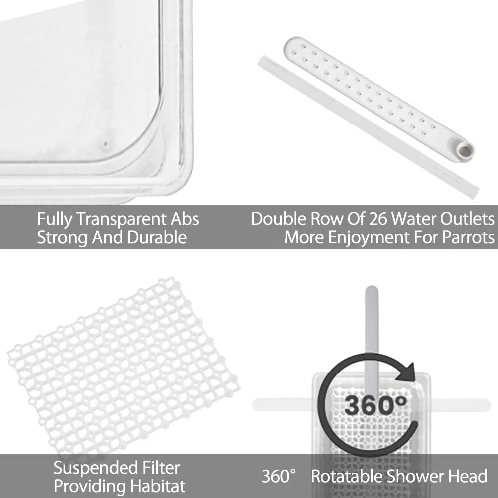 USB Electric Bird Bath Adjustable Water Pressure For Parakeets And Cockatoos