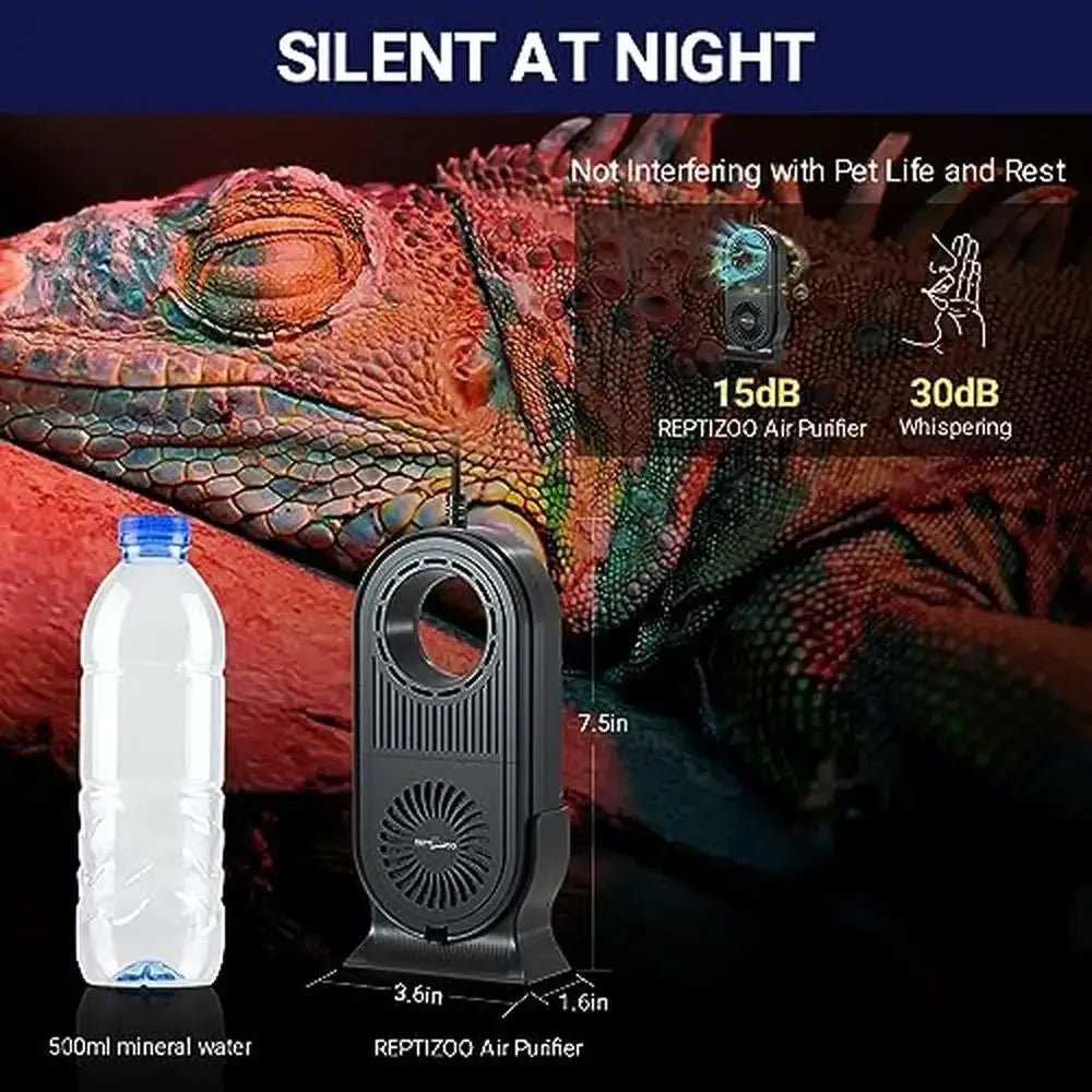 Reptile Glass Terrarium Air Purifier Carbon Filter Dehumidifier Cleaner with Timer Safe Living Environment for Bearded Dragons