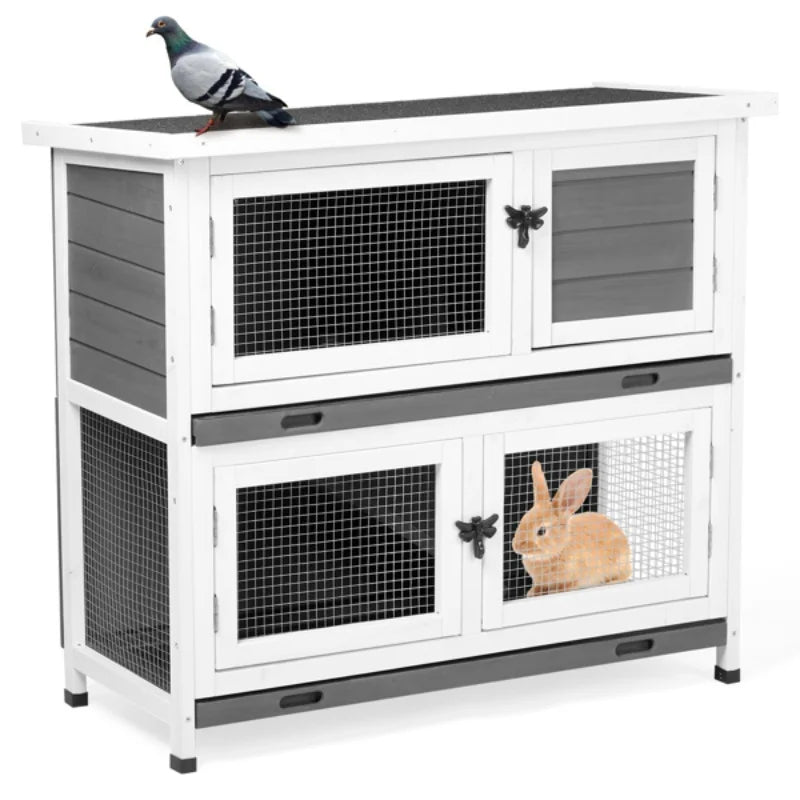 Two Story Solid Wood Rabbit Hutch For Indoor Outdoor Use