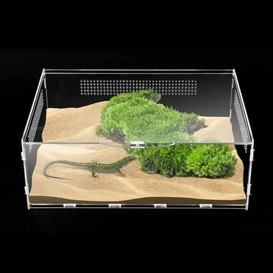 Reptile Terrarium Enclosure Kit Micro Habitats Acrylic Tank with Locking Latch Ventilation Design 4x4x8 Inch Easy Assembly 360