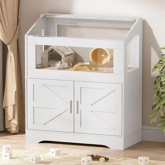 Hamster Cage, Small Animal Cages with Storage Cabinet, Visual and Ventilated Large Habitats Hamster House for Rat, Guinea Pig