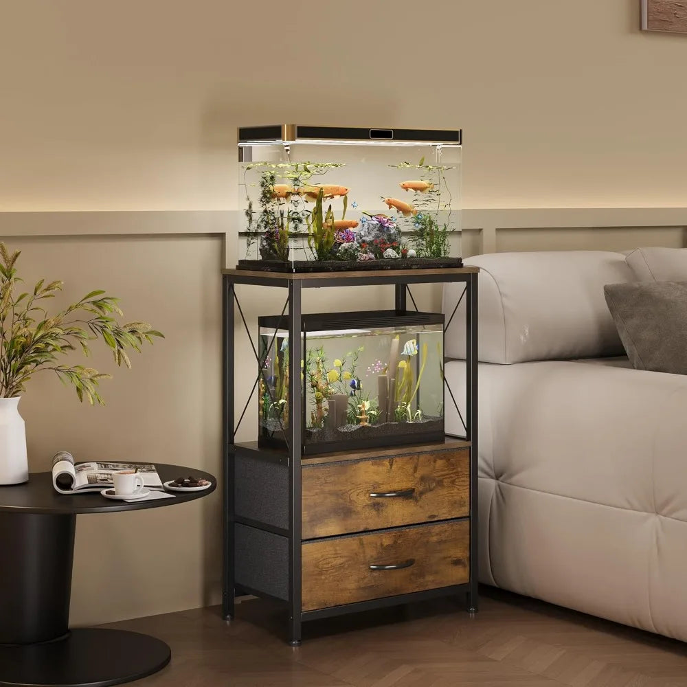 10 Gallon Aquarium Stand With 2 Tier Shelf And 2 Drawers Heavy Duty Metal Frame