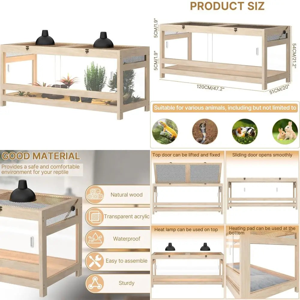 80 Gallon Reptile Enclosure 4x2x2 Mesh Lid For Bearded Dragons And Snakes