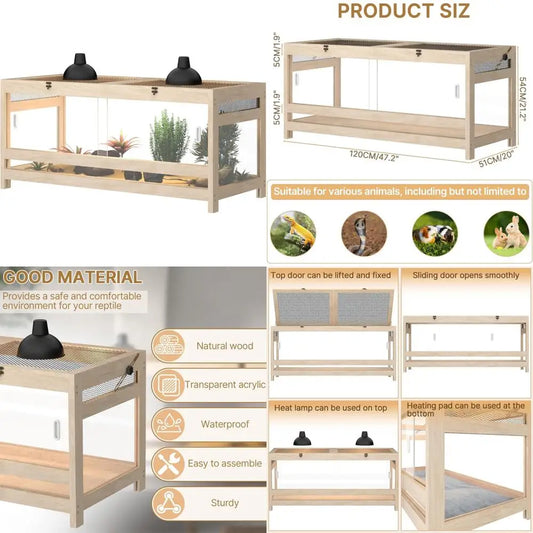 80 Gallon Reptile Enclosure 4x2x2 Mesh Lid For Bearded Dragons And Snakes