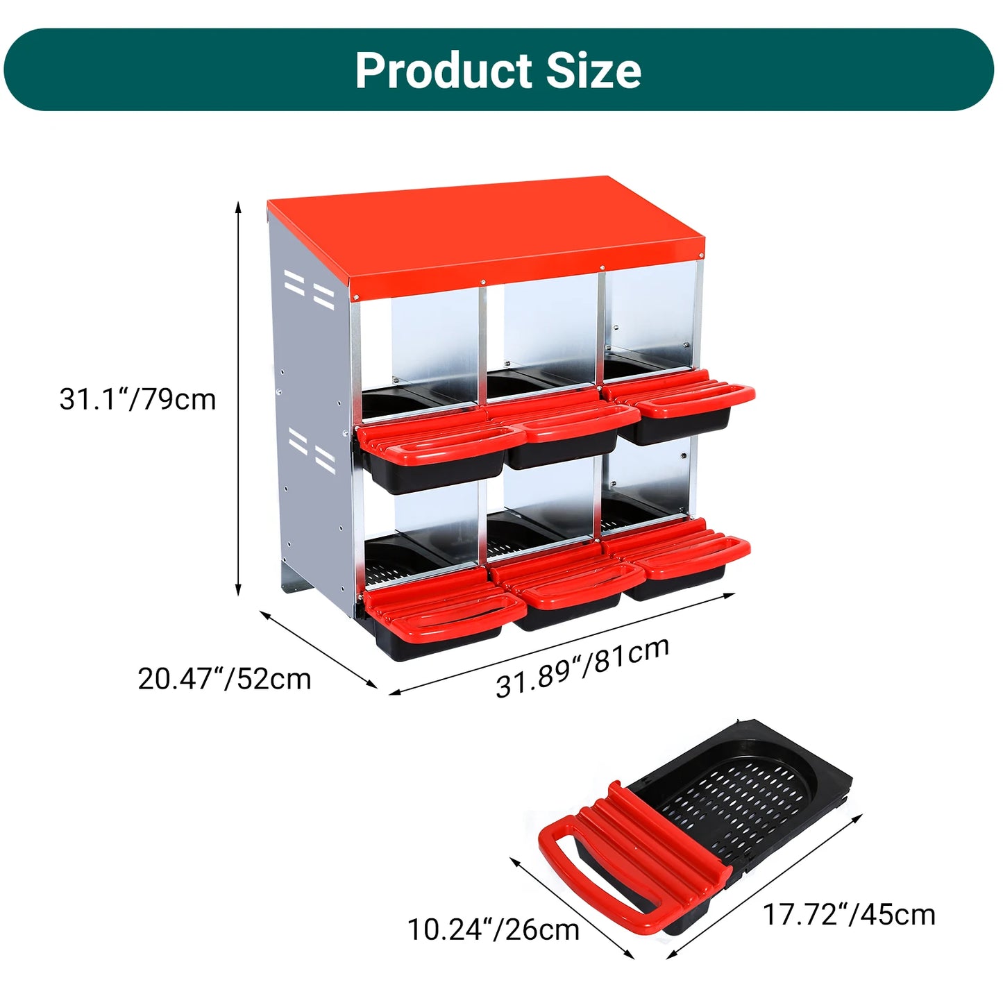 6 Hole Chicken Nest Box Stainless Steel Chicken Laying Box Inclined Nesting Boxes with Bottom Holes for Chickens