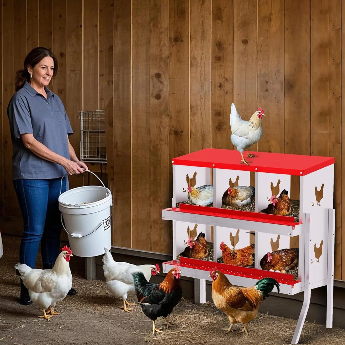 Chicken Nesting Box with Bracket Legs 6/8/10 Compartment for Chicken Coop Hens