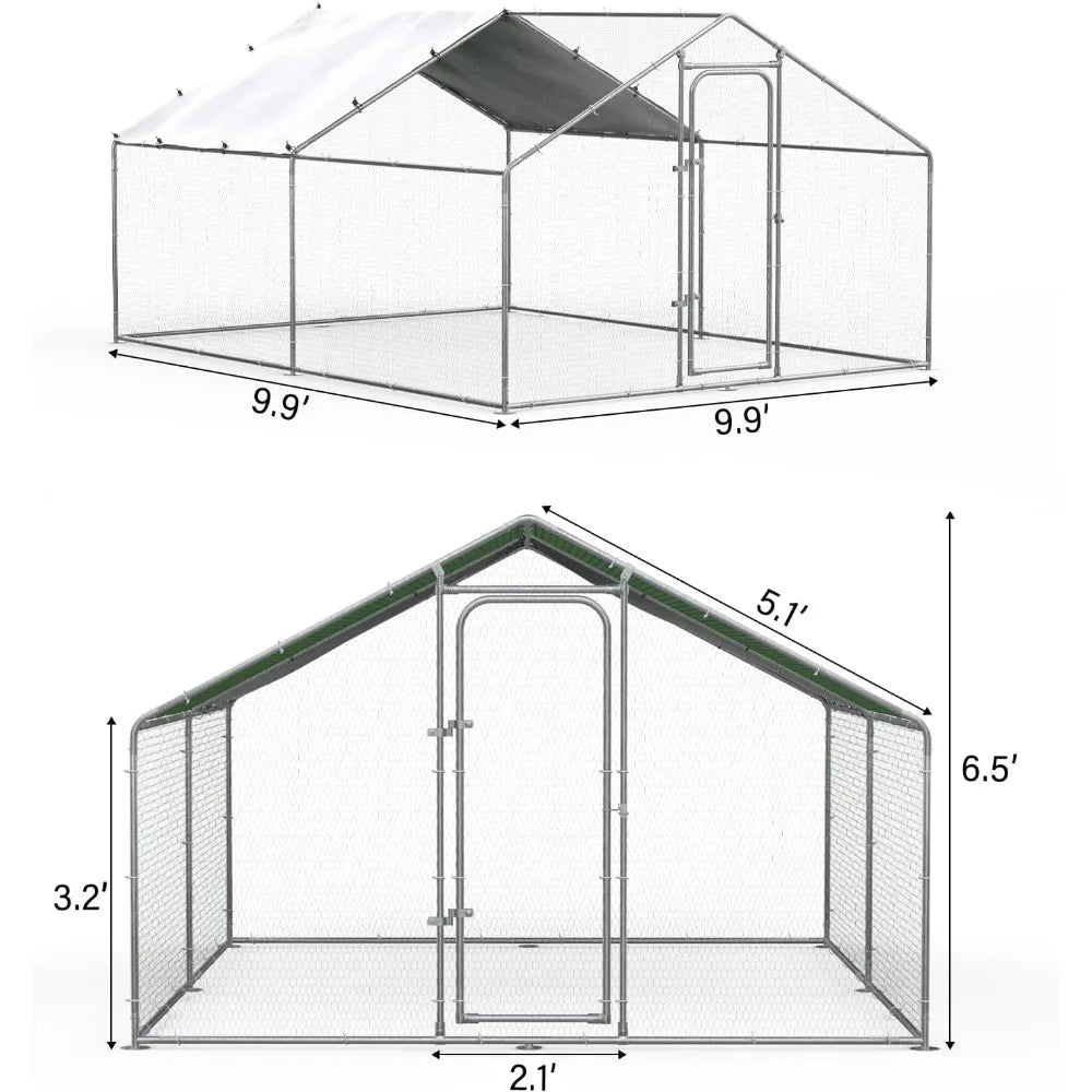 Large Metal Chicken Coop Outdoor Walk-in Chicken Run Heavy Duty Poultry Cage for Yard