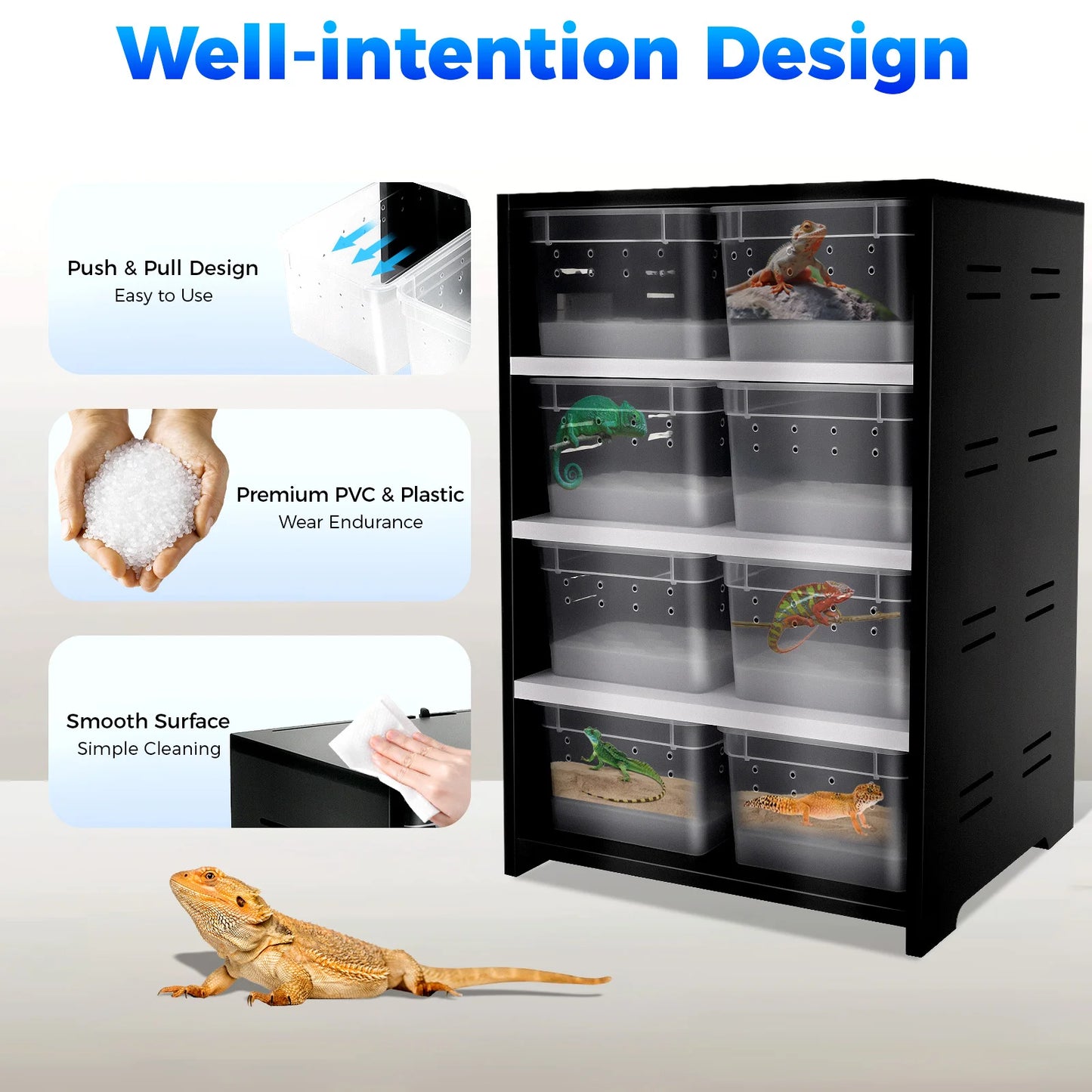 Reptile Breeding Cabinet with 8 Clear Boxes and 25W Pad