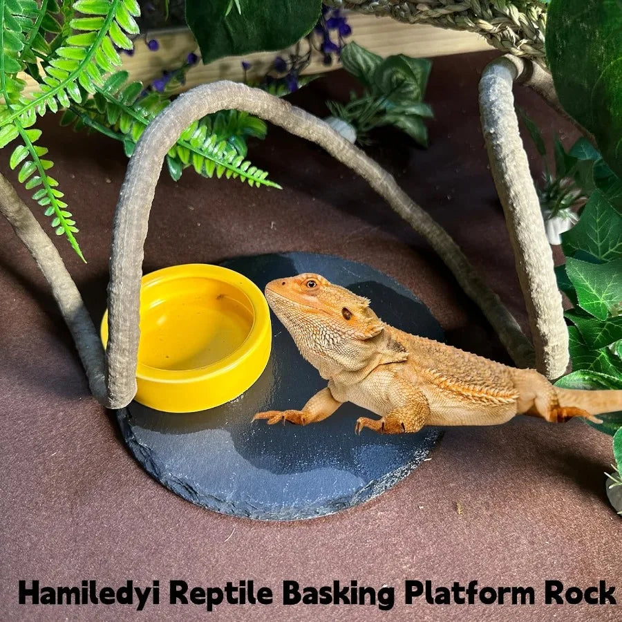 8 Pieces Bearded Dragon Hammock Reptile Basking Platform With Artificial Plants Leaves Vines Tan
