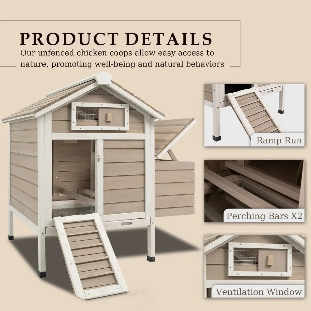 Outdoor Chicken Coop with Removable Trays, Wooden Rabbit Hutch and Poultry Cage featuring Nesting Box, Suitable for Indoor Hen H