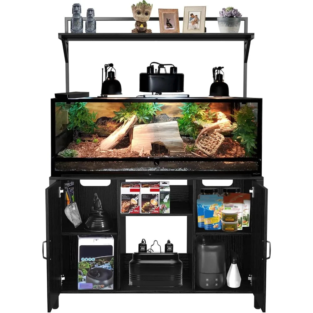 Reptile Tank Stand Terrarium Stand with Cabinet for Accessories Storage 48" X 24" Tabletop Fits up to 120 Gallon Bearded Dragon