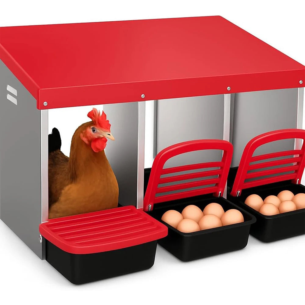 3 Compartment Roll Out Nesting Box for Chicken Coop With Rollout Egg Collection