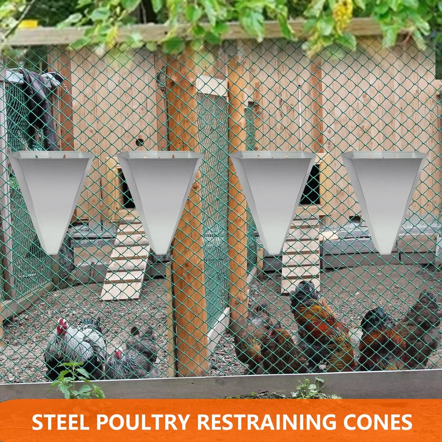 Galvanized Steel Poultry Restraining Cone Large Chicken Cones for Layers Broilers and Turkeys Up to 8 Pounds Flat Back