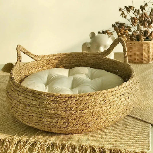 Four Seasons Handmade Cotton Cat Nest Vine Woven Bed Removable Washable