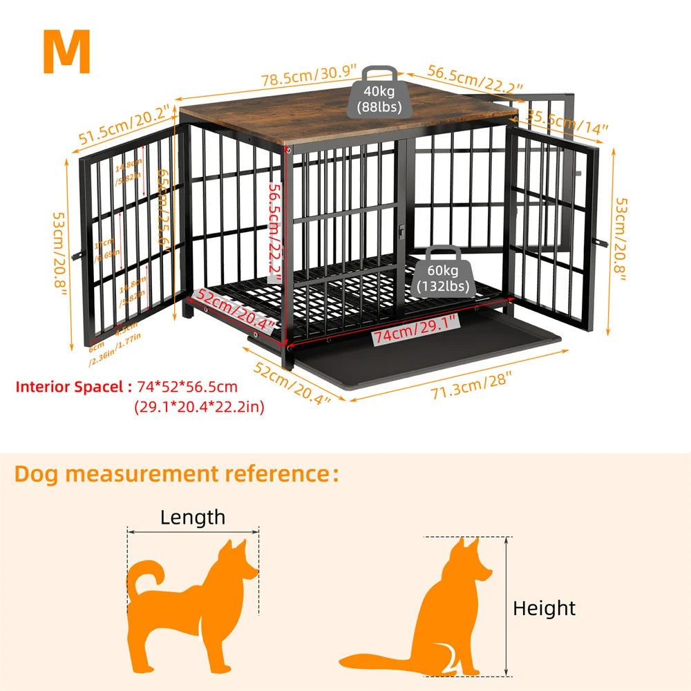 Large Wooden Dog Crate Indoor Furniture Style Elevated Pet Dog Cage Kennel End Table Lattice Playpen with 3 Doors