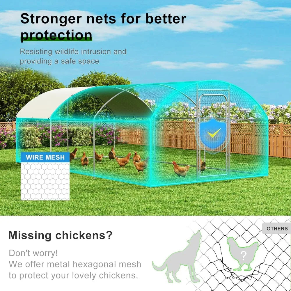 Large Metal Chicken Coop with Waterproof Cover for Outdoor Walk-In Poultry Cage and Run for Hens Rabbits and Ducks