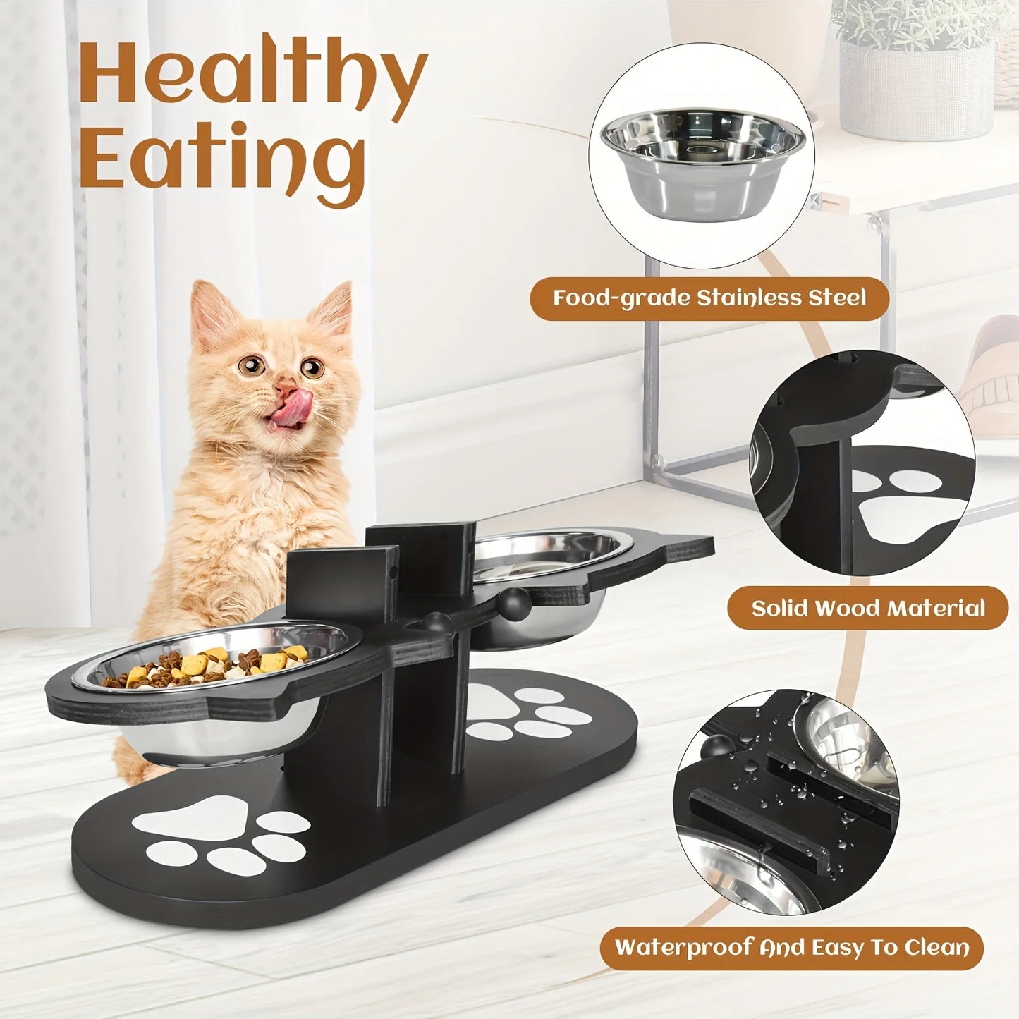 Cat 3 Bowls In 1 Raised Feeder With 15 Degree Tilt Stand
