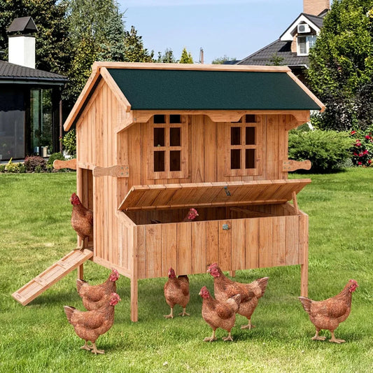Wooden Outdoor Chicken Coop With Waterproof Roof Nest Boxes