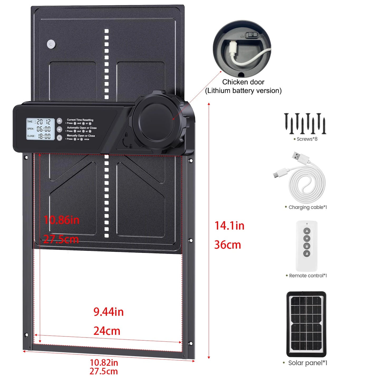 Solar Auto Chicken Coop Door Automatic Chicken Door Solar Powered & USB Charging Chicken Door 4 Modes with Timer & Light Senso