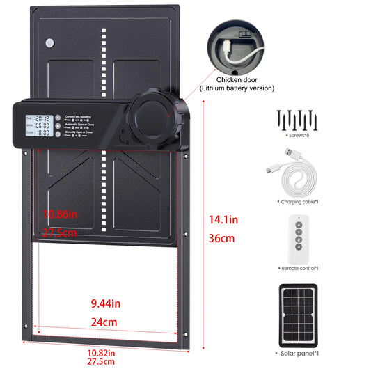Solar Auto Chicken Coop Door Automatic Chicken Door Solar Powered & USB Charging Chicken Door 4 Modes with Timer & Light Senso