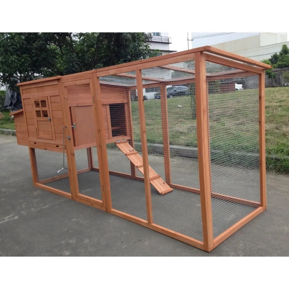 Large 95 Inch Deluxe Solid Wood Chicken Coop House with Run and Nesting Box