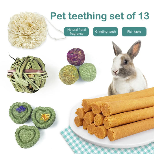 Small Pet Chew Toys Hay Treats For Guinea Pig Rabbit Hamster Gerbil Teeth Cleaning Fun Teething Stick Toy Set