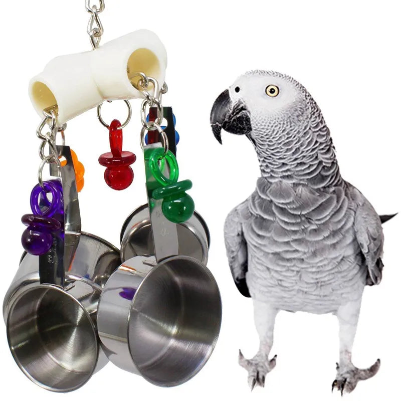 Durable Stainless Steel Cup Toys for Parrots and Amazons