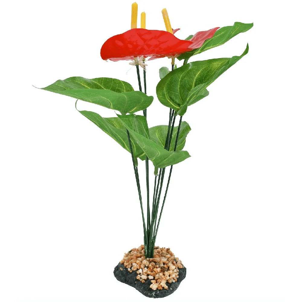 Anthurium Red Green Artificial Plant Aquarium Decor