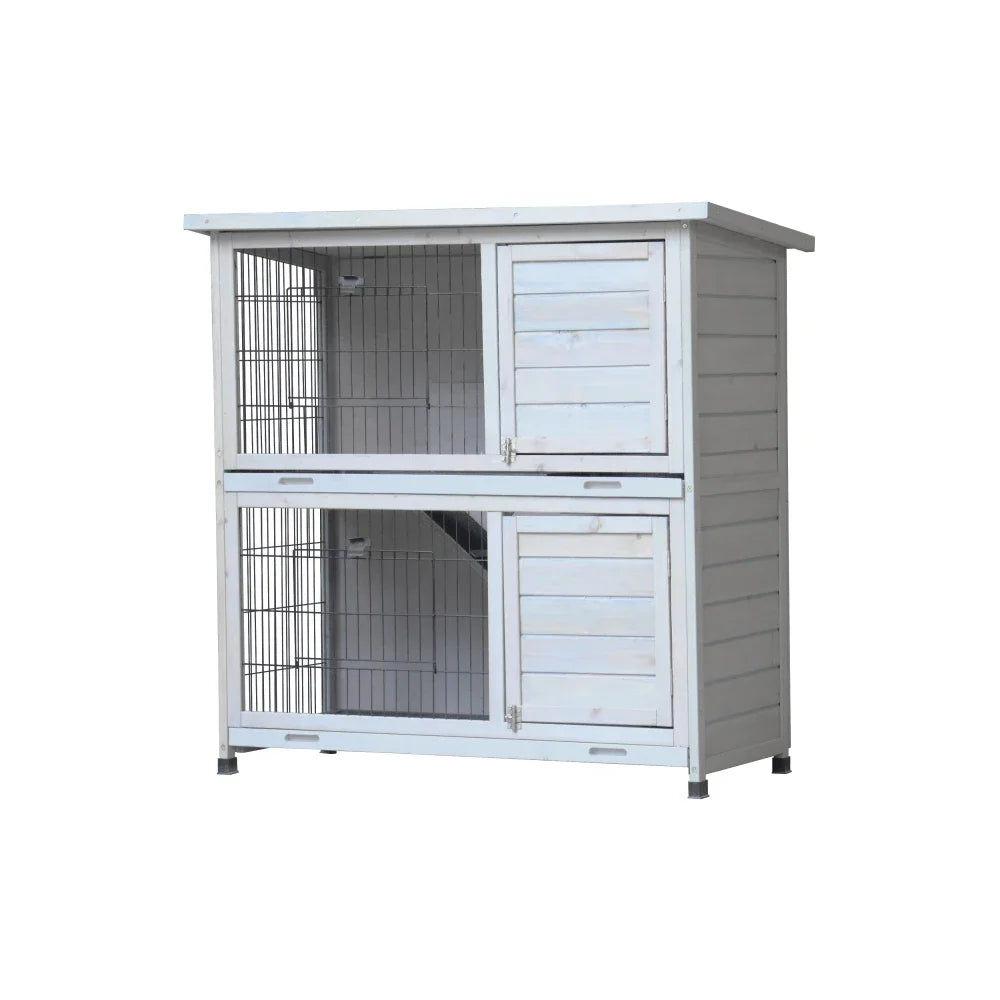 Outdoor Rabbit Hutch 2 Story Cage With Run And No Leak Trays