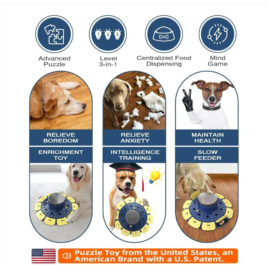 U.S. Brand Design 3 Levels of Challenge Large Size Advanced Dog Puzzle Toy PawActivated Puzzles Feeder for Smart Small Medium L