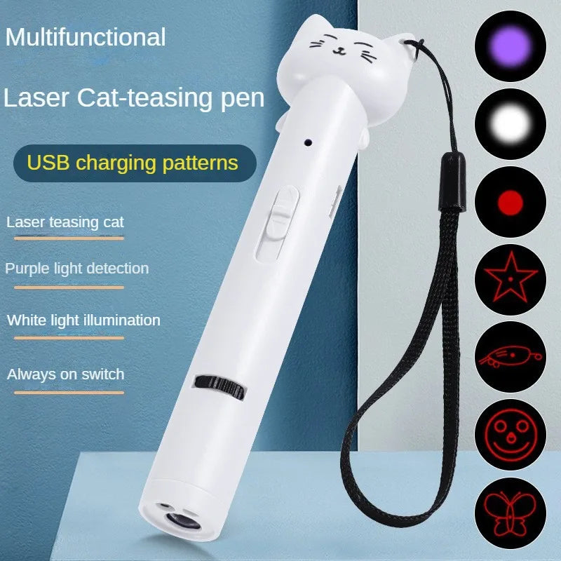 USB Charging Laser Cat Teasing Stick With Infrared Light Pattern Projection Cat Toy For Cats