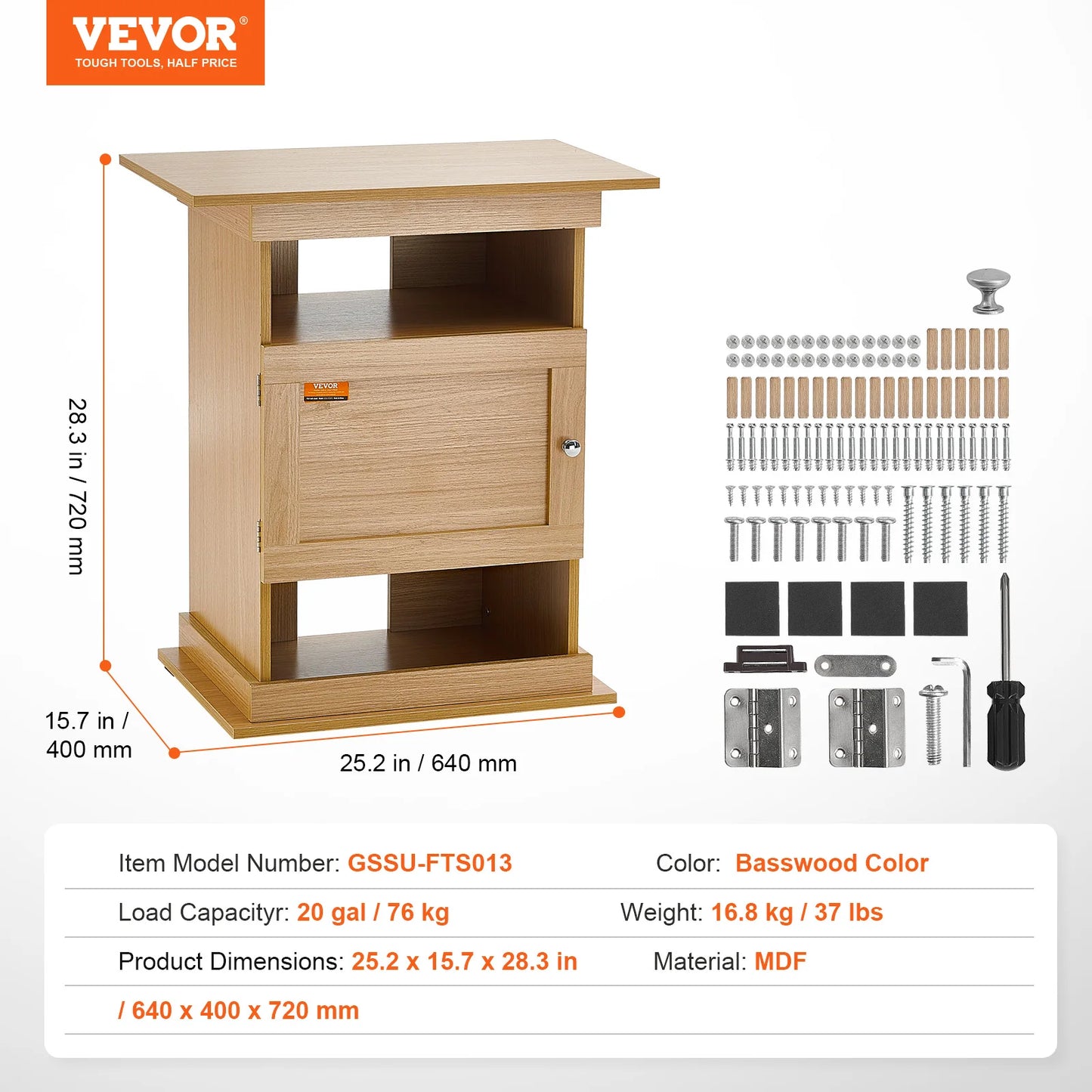 VEVOR Aquarium Stand for 20 Gallon Fish Tank 25.2 x 15.7 x 28.3 Inch MDF Turtle Tank Stand with 167.6 lbs Load Capacity