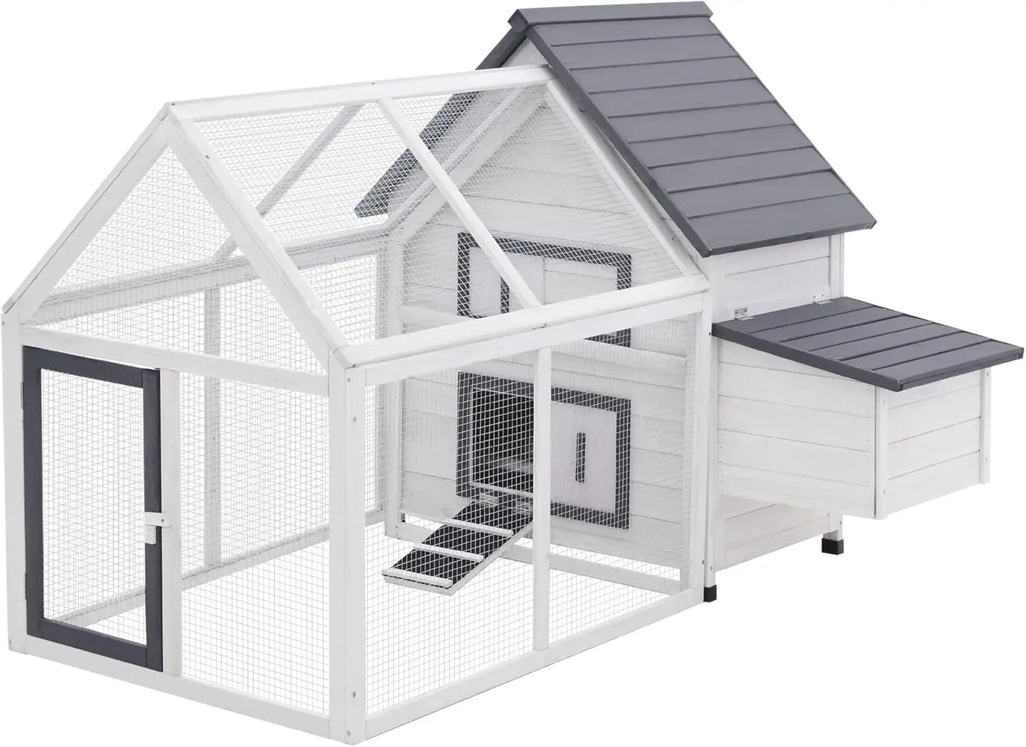 65" Chicken Coop Wooden with Detachable Run Outdoor Poultry Cage Hen Nesting Box Removable Tray