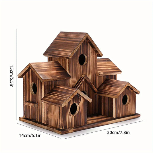 Outdoor 6 Hole Handmade Bird House Hanging Garden Decor