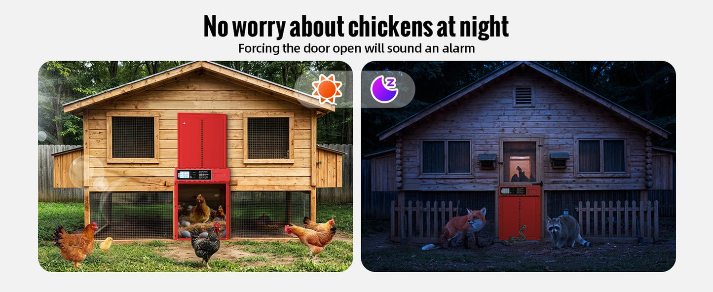 Automatic Chicken Coop Door Solar Powered with XL Large Size 10.8″x 14.2″ Red Auto Chicken Door Design with USB-C Charging