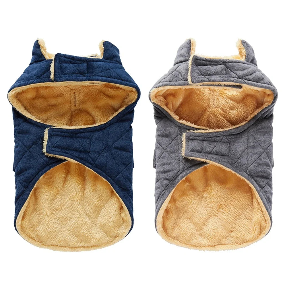 Winter Warm Plush Dog Jacket With Thick Double Pockets