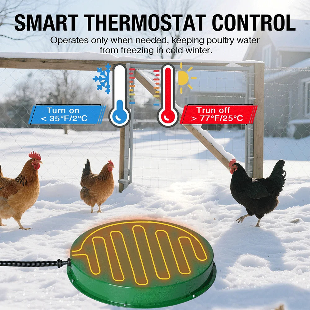 125W Heated Chicken Waterer Base Freeze Proof Deicer For 1 To 5 Gallon Drinkers