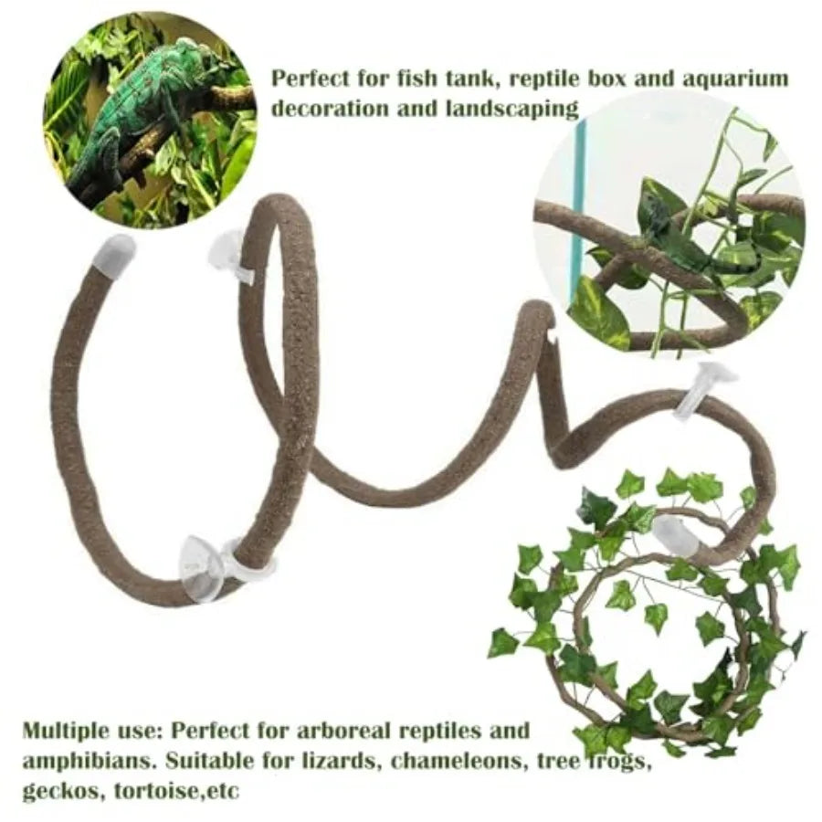 Ten Pcs Crested Gecko Tank Accessories Reptile Plants Bridge Vines Ladder Cage