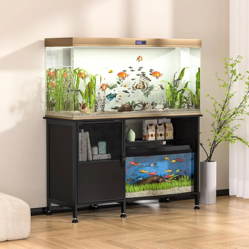 YOXIER 55 To 75 Gallon Fish Tank Stand With Power Outlets And Cabinet