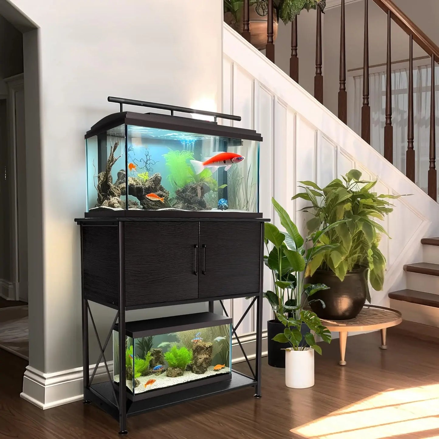 20 to 29 Gallon Aquarium Stand Metal Frame Fish Tank Stand with Cabinet Storage for 20 Gallon Long Aquarium