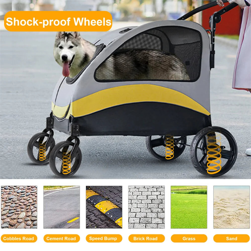 Premium Dog Stroller Pram 4 Wheel Foldable Cart For Small Medium Large Dogs