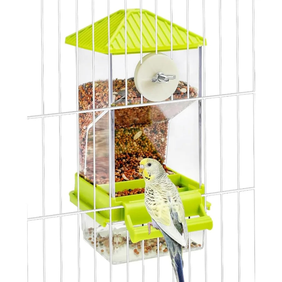 Automatic Bird Feeder No Mess Seed Food Container With Perch Transparent Parrot Cage Accessories For Parakeets