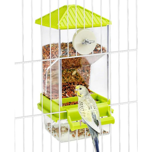 Automatic Bird Feeder No Mess Seed Food Container With Perch Transparent Parrot Cage Accessories For Parakeets