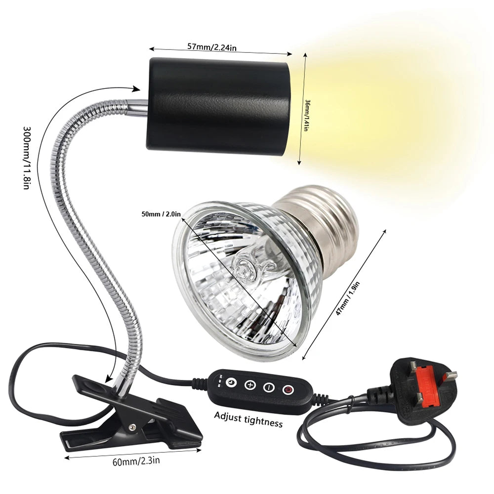 Reptile Heat Lamp Bulb With Clip-on Dimmable UVA UVB