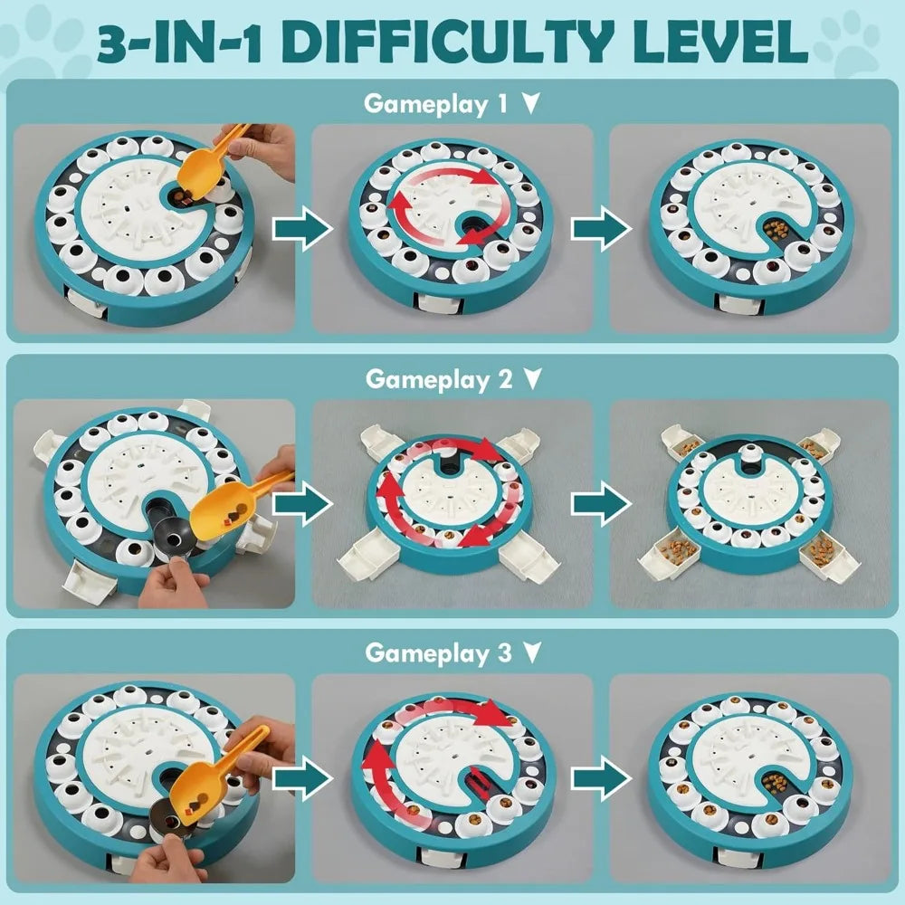Dog Puzzle Toy Adjustable Difficulty Level Three In One Plastic For Indoor Mental Stimulation Training
